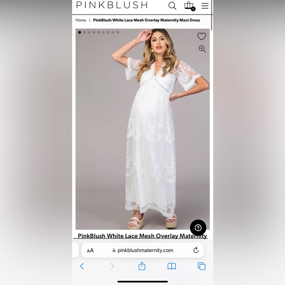 PinkBlush White Lace Mesh Overlay Maternity Maxi Dress
